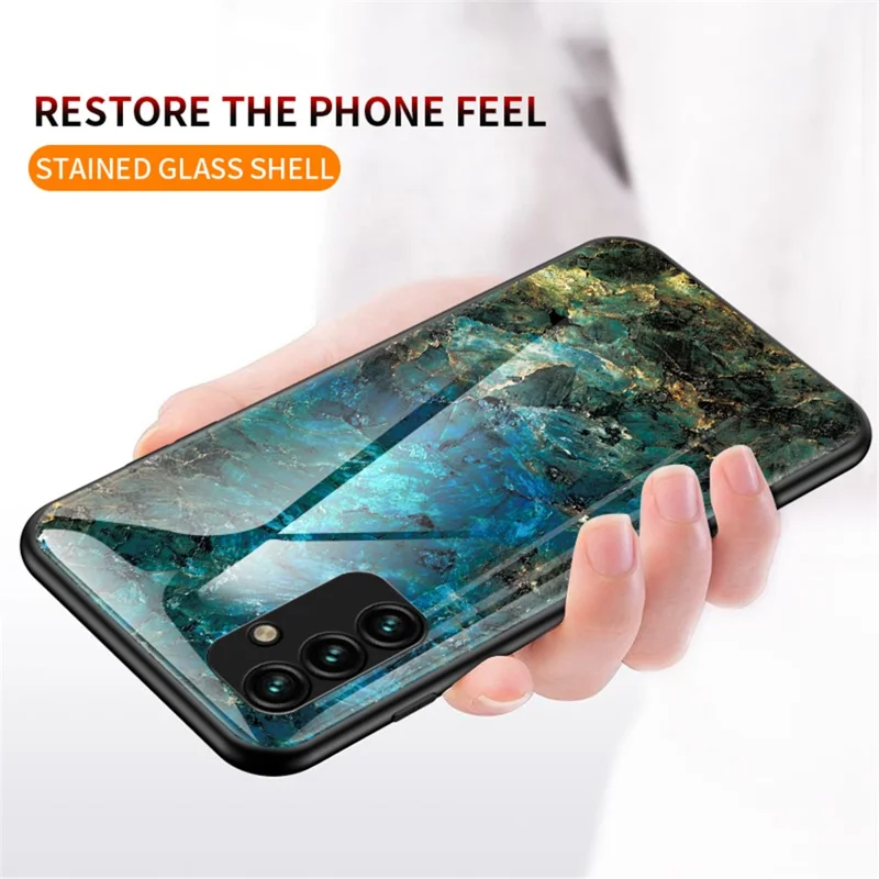 For Samsung Galaxy A34 5G Marble Pattern Printing Tempered Glass + PC + TPU Phone Case Anti-drop Back Cover - Black Marble