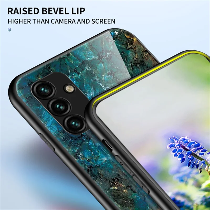 For Samsung Galaxy A34 5G Marble Pattern Printing Tempered Glass + PC + TPU Phone Case Anti-drop Back Cover - Black Marble