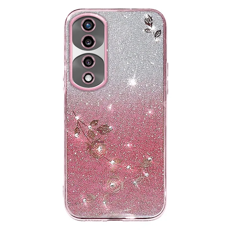 KADEM For Honor 70 Pro 5G Capa de Telefone Celular Flexível com Pó Brilhante TPU e Decoração de Flor com Strass - Ouro Rosa 
