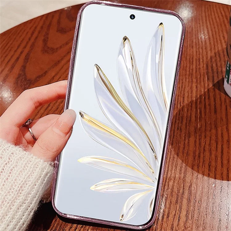 KADEM For Honor 70 5G Цветочный узор Декор Дизайн с кристаллами Чехол для смартфона с блестящей пудрой Гибкий ТПУ Чехол для мобильного телефона - Розовое золото