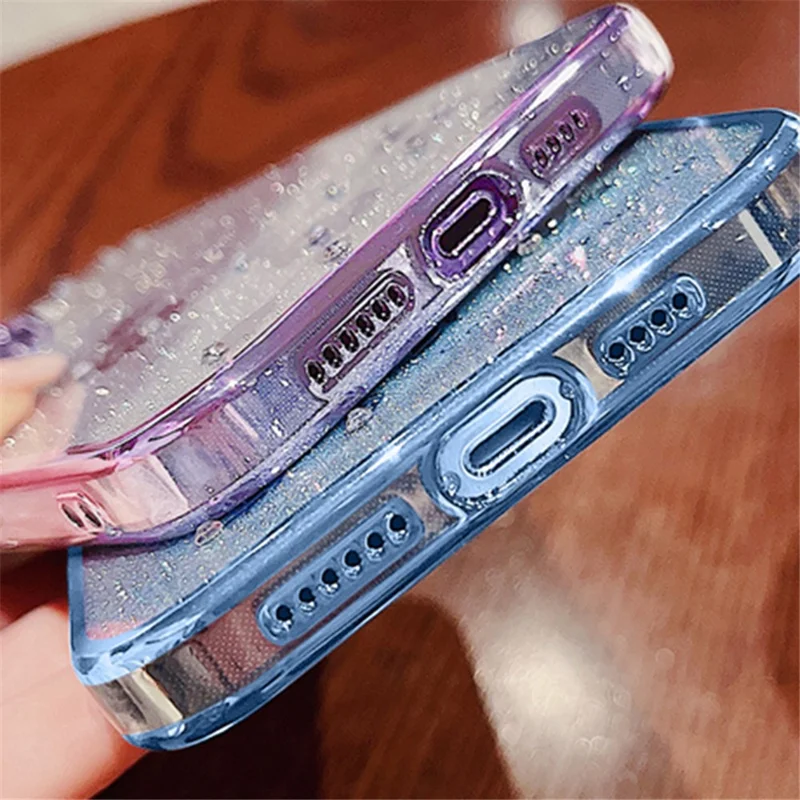 KADEM For Samsung Galaxy S21 5G Dustproof Phone Cover Flower Pattern Decor Rhinestone Design Glitter Powder Gradient Color TPU Smartphone Case - Purple