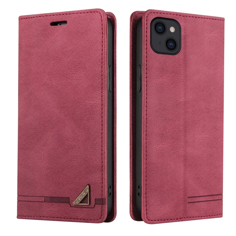 GQ.UTROBE 008 Series For iPhone 14 Plus Fall Proof RFID Blocking Skin-touch Feeling PU Leather Stand Wallet Phone Case - Wine Red