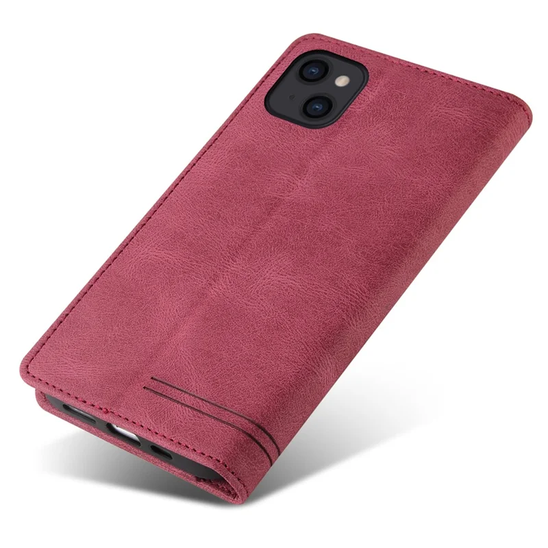GQ.UTROBE 008 Series For iPhone 14 Plus Fall Proof RFID Blocking Skin-touch Feeling PU Leather Stand Wallet Phone Case - Wine Red