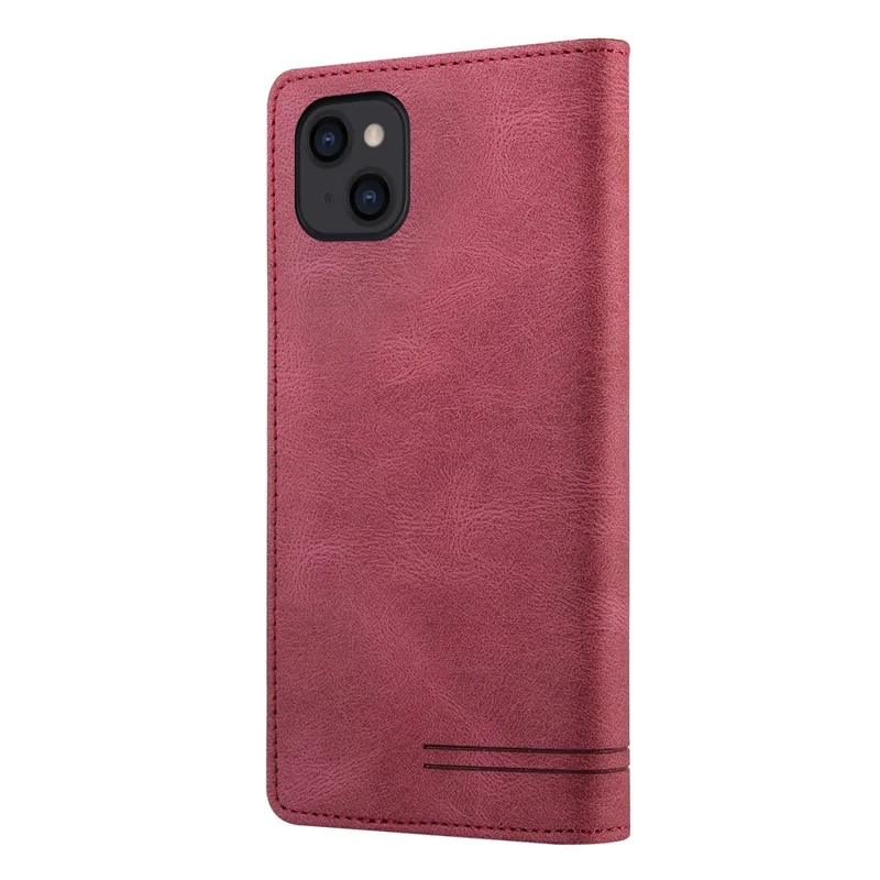 GQ.UTROBE 008 Series For iPhone 14 Plus Fall Proof RFID Blocking Skin-touch Feeling PU Leather Stand Wallet Phone Case - Wine Red