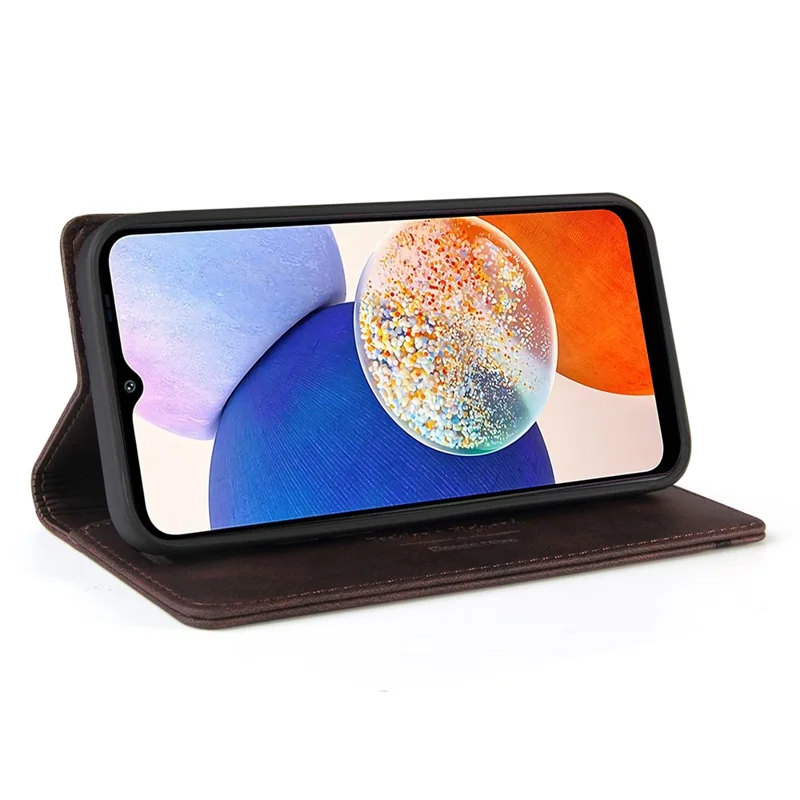 GQ.UTROBE 008 Series For Samsung Galaxy A14 5G / A14 4G RFID Blocking Skin-touch Feeling Full Coverage PU Leather Stand Wallet Phone Case - Coffee
