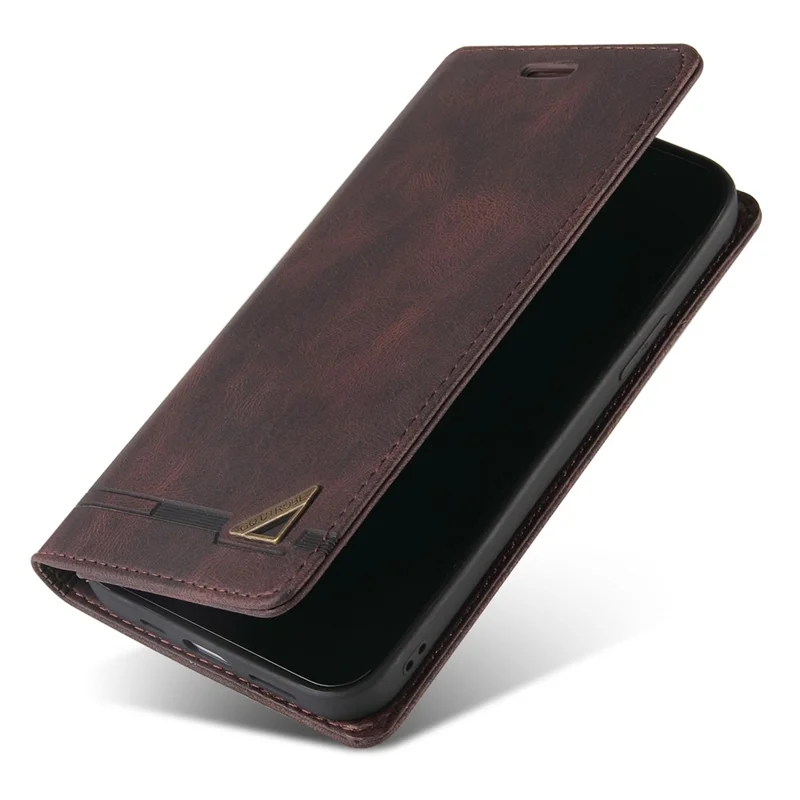 GQ.UTROBE 008 Series For Samsung Galaxy A14 5G / A14 4G RFID Blocking Skin-touch Feeling Full Coverage PU Leather Stand Wallet Phone Case - Coffee