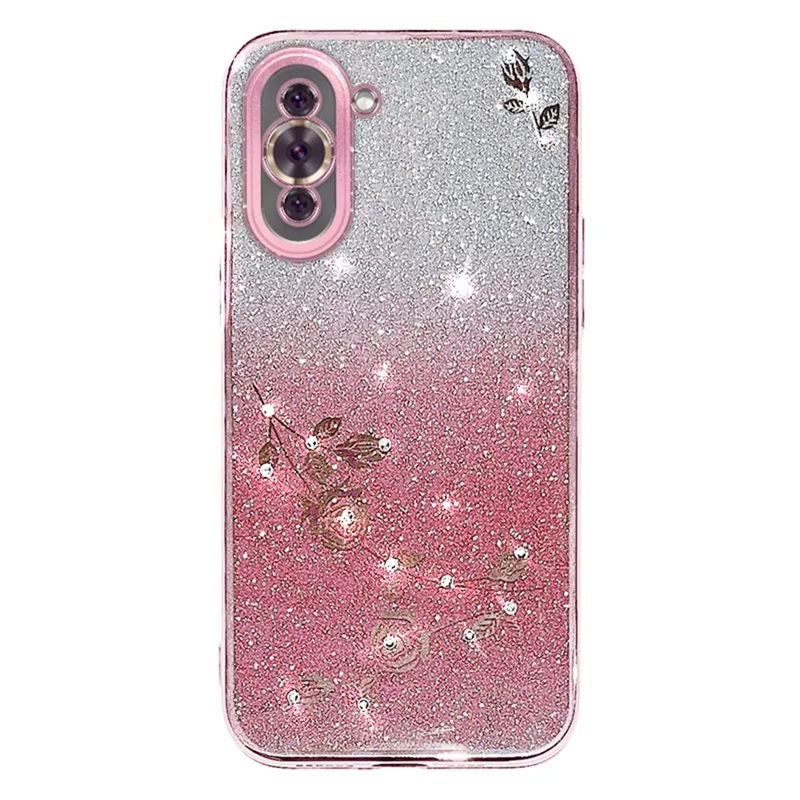KADEM Bloemenpatroon Glitter Poeder TPU Hoesje voor Huawei nova 10 4G, Strass Gradiënt Kleur Beschermhoes - Paars