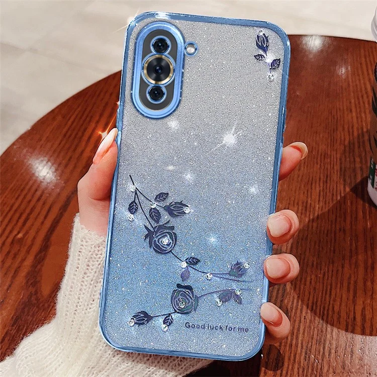 KADEM For Huawei nova 10 Pro 4G Stylish Flower Pattern Rhinestone Phone Cover Gradient Color Glitter Powder TPU Case - Blue