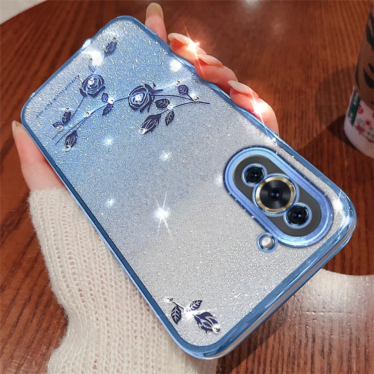 KADEM For Huawei nova 10 Pro 4G Stylish Flower Pattern Rhinestone Phone Cover Gradient Color Glitter Powder TPU Case - Blue