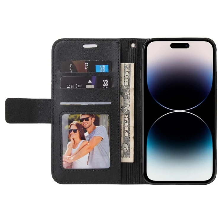GQ.UTROBE Para iPhone 14 Pro Capa de Telefone de Couro PU Resistente a Arranhões Carteira Stand Cover com Decoração Retangular de Metal - Preto