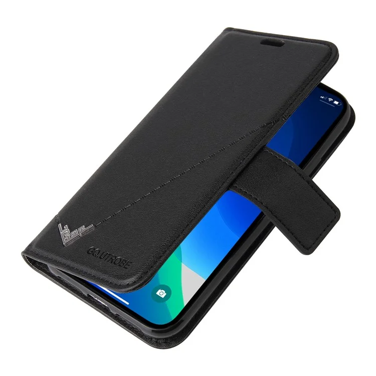 GQ.UTROBE Para iPhone 14 Pro Capa de Telefone de Couro PU Resistente a Arranhões Carteira Stand Cover com Decoração Retangular de Metal - Preto