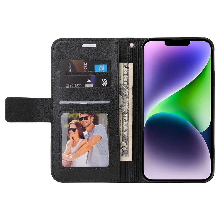 GQ.UTROBE Pour iPhone 14 Housse de téléphone en métal rectangulaire avec décoration en cuir PU Fermeture magnétique Porte-cartes et support - Noir