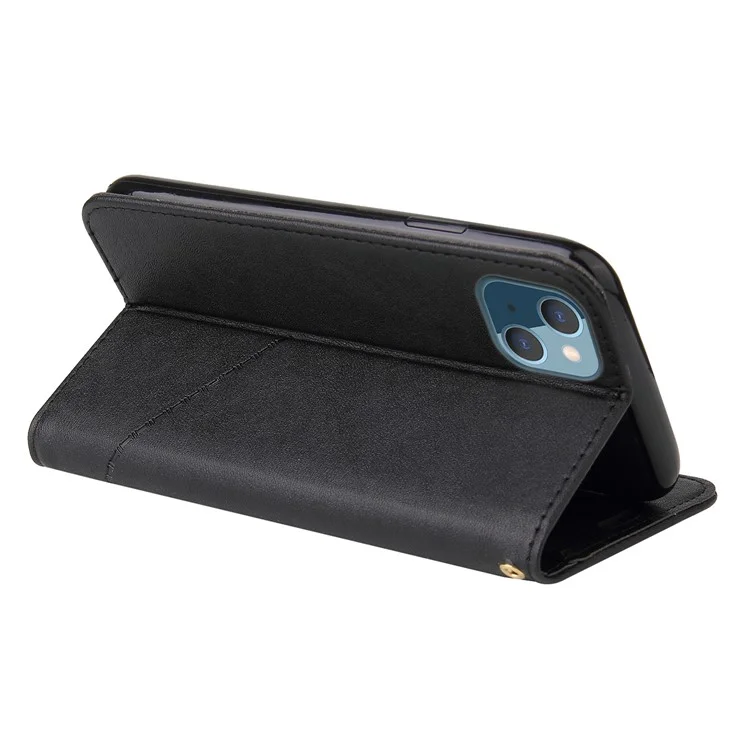 GQ.UTROBE Pour iPhone 14 Housse de téléphone en métal rectangulaire avec décoration en cuir PU Fermeture magnétique Porte-cartes et support - Noir