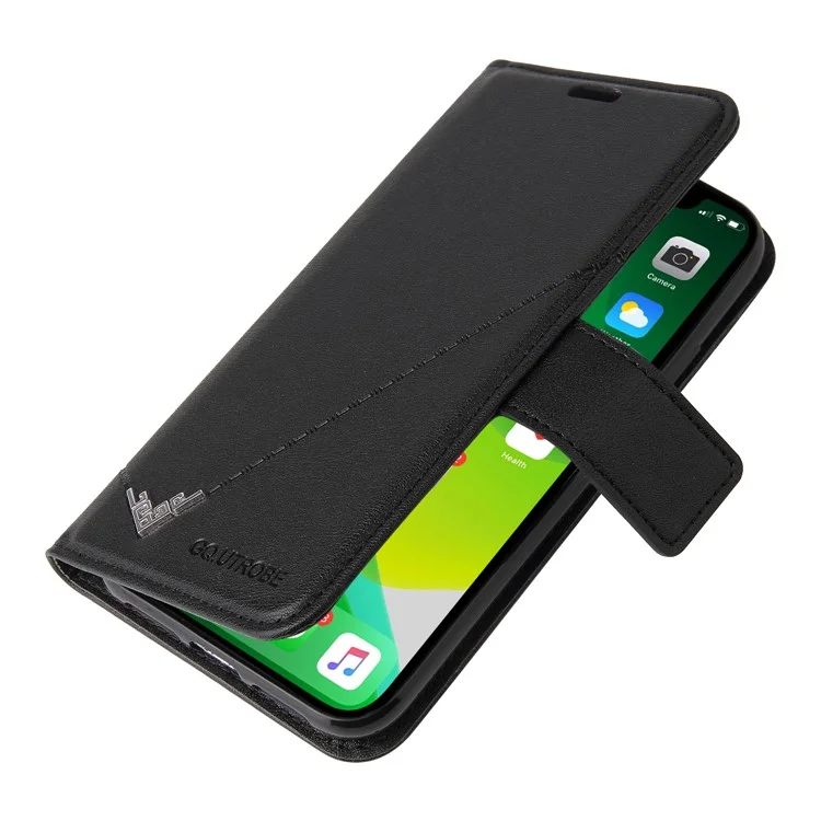 GQ.UTROBE Pour iPhone 14 Housse de téléphone en métal rectangulaire avec décoration en cuir PU Fermeture magnétique Porte-cartes et support - Noir