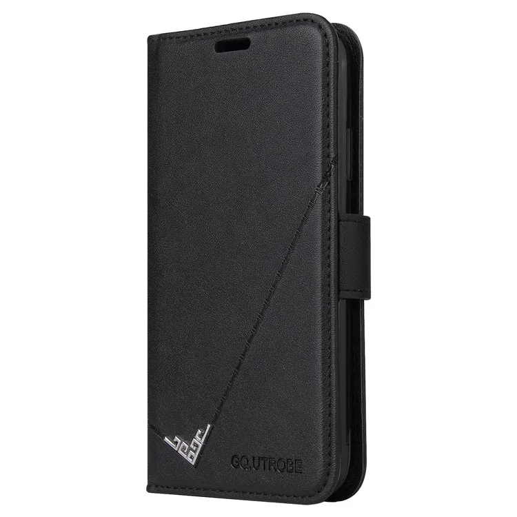 GQ.UTROBE Pour iPhone 14 Housse de téléphone en métal rectangulaire avec décoration en cuir PU Fermeture magnétique Porte-cartes et support - Noir