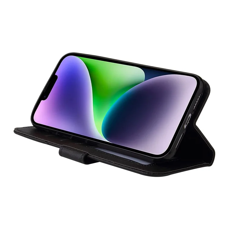 GQ.UTROBE Pour iPhone 14 Plus Portefeuille Stand Étui en Cuir PU Décoration Métal Rectangulaire Housse de Téléphone - Noir