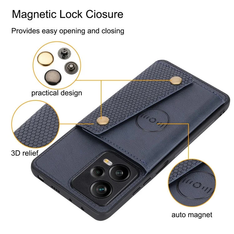 Pour Xiaomi Redmi Note 12 Pro 5G Kickstand PU Leather Coated TPU Case Dual Button Card Slots Phone Cover with Car Mount Metal Sheet - Noir