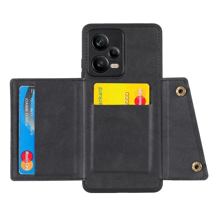 Pour Xiaomi Redmi Note 12 Pro 5G Kickstand PU Leather Coated TPU Case Dual Button Card Slots Phone Cover with Car Mount Metal Sheet - Noir