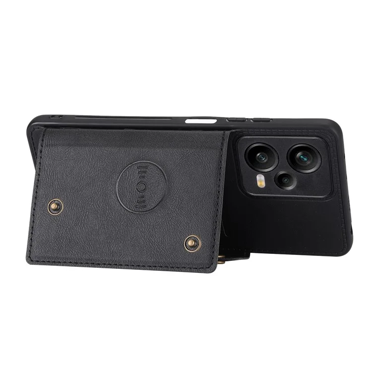 Pour Xiaomi Redmi Note 12 Pro 5G Kickstand PU Leather Coated TPU Case Dual Button Card Slots Phone Cover with Car Mount Metal Sheet - Noir