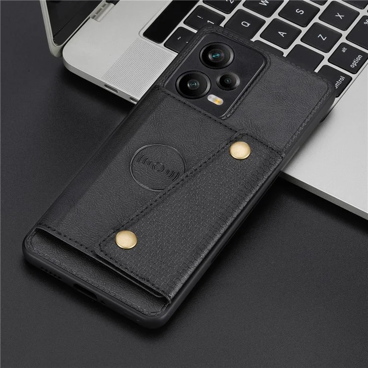 Pour Xiaomi Redmi Note 12 Pro 5G Kickstand PU Leather Coated TPU Case Dual Button Card Slots Phone Cover with Car Mount Metal Sheet - Noir