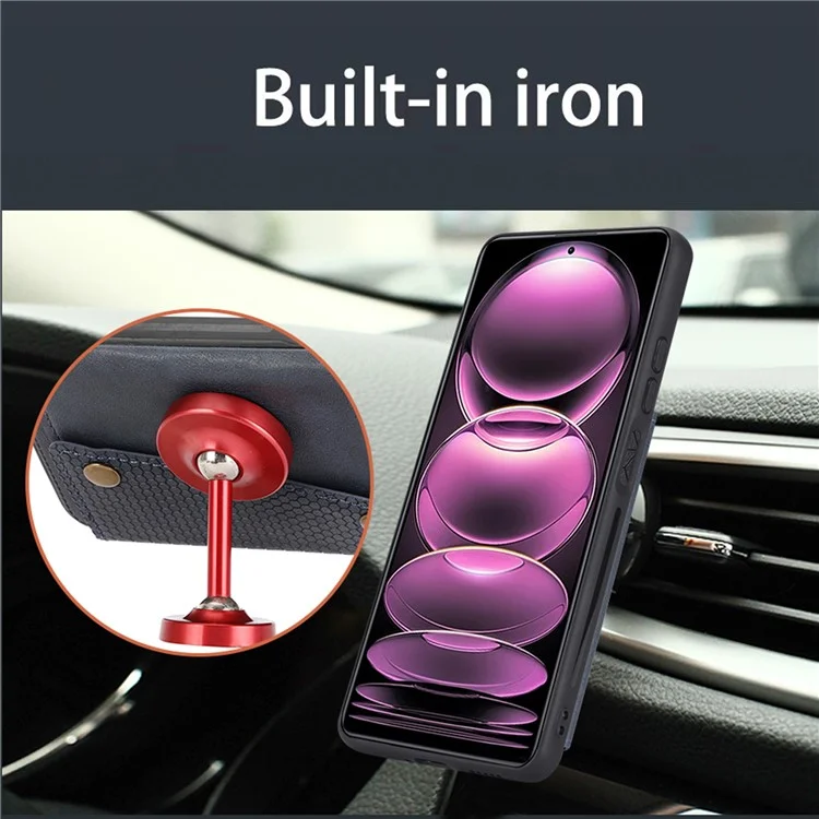 Pour Xiaomi Redmi Note 12 Pro 5G Kickstand PU Leather Coated TPU Case Dual Button Card Slots Phone Cover with Car Mount Metal Sheet - Noir