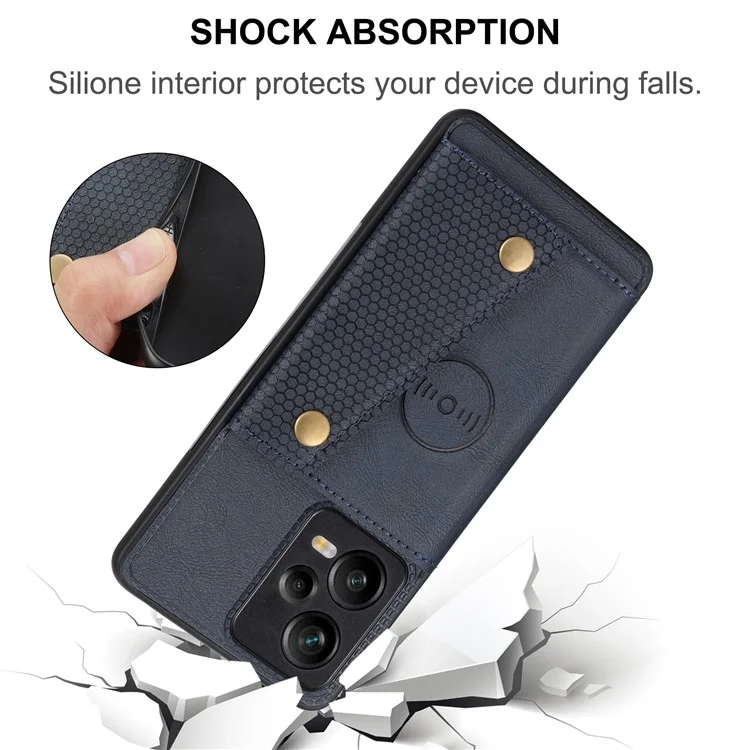 Pour Xiaomi Redmi Note 12 Pro 5G Kickstand PU Leather Coated TPU Case Dual Button Card Slots Phone Cover with Car Mount Metal Sheet - Noir