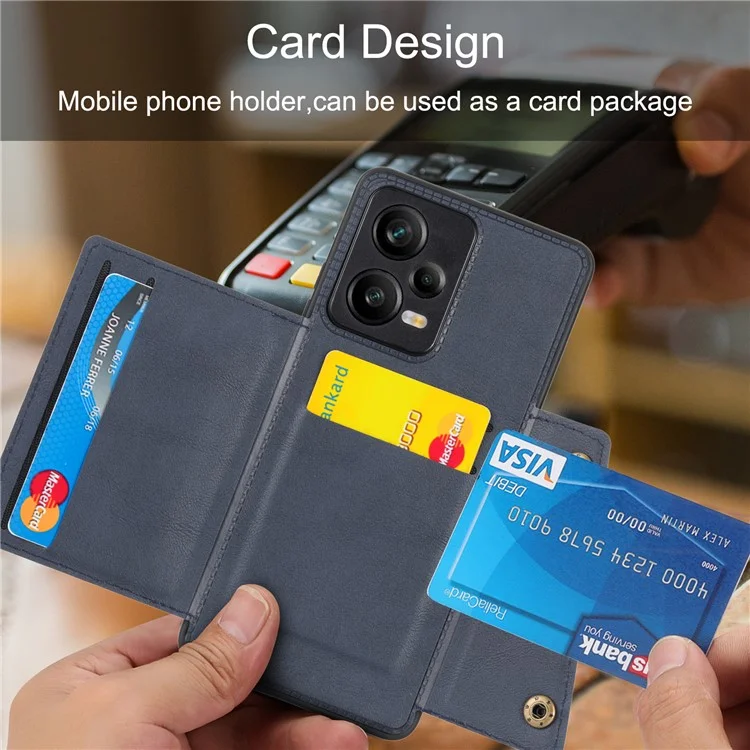 Pour Xiaomi Redmi Note 12 Pro 5G Kickstand PU Leather Coated TPU Case Dual Button Card Slots Phone Cover with Car Mount Metal Sheet - Noir