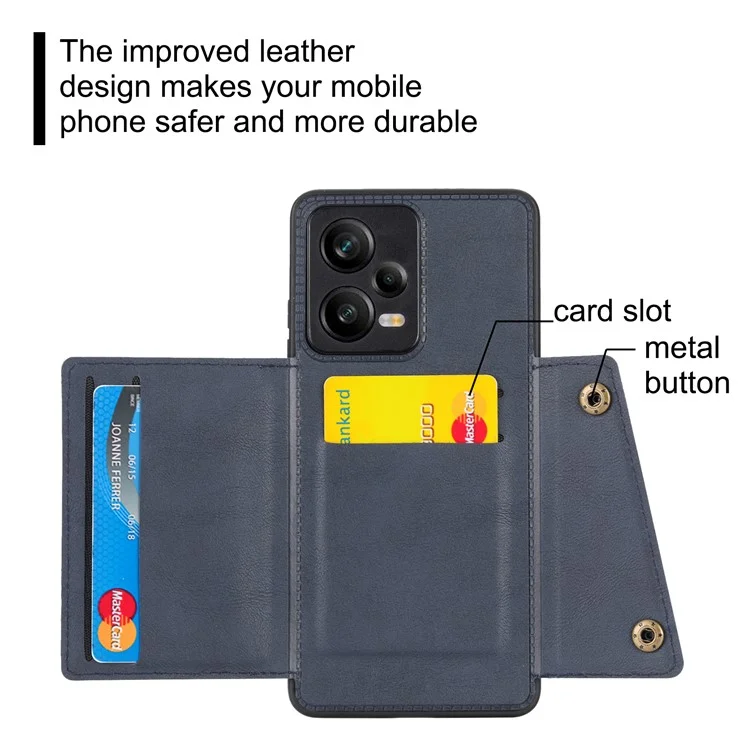 Pour Xiaomi Redmi Note 12 Pro 5G Kickstand PU Leather Coated TPU Case Dual Button Card Slots Phone Cover with Car Mount Metal Sheet - Noir