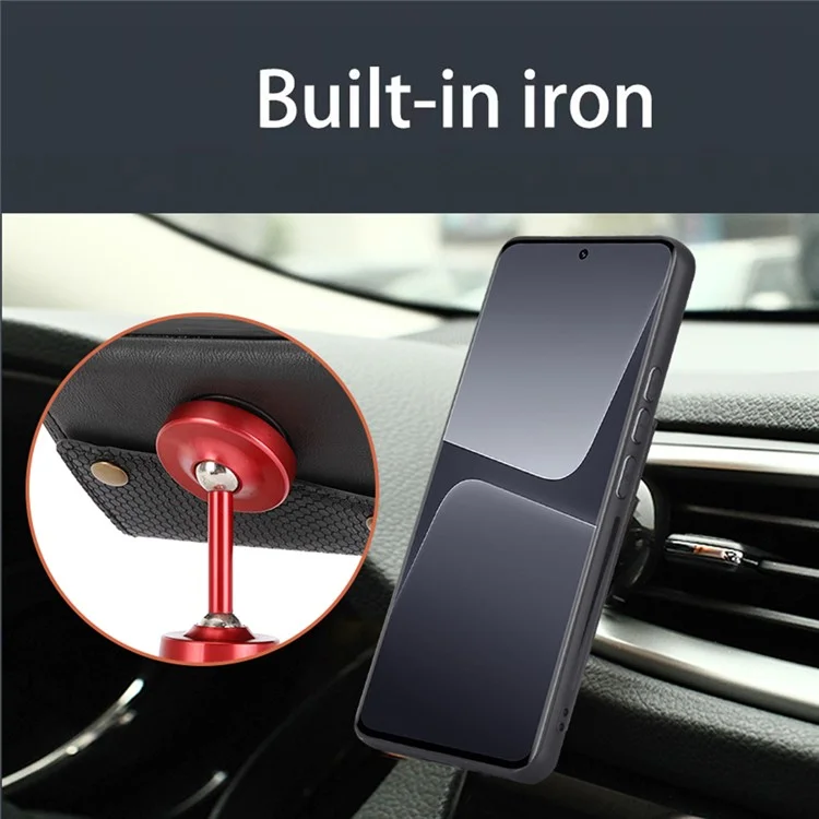 Para Xiaomi 13 5G Kickstand Phone Case Dual Button Card Slots Drop-proof PU Leather Coated TPU Case with Built-in Metal Sheet - Preto