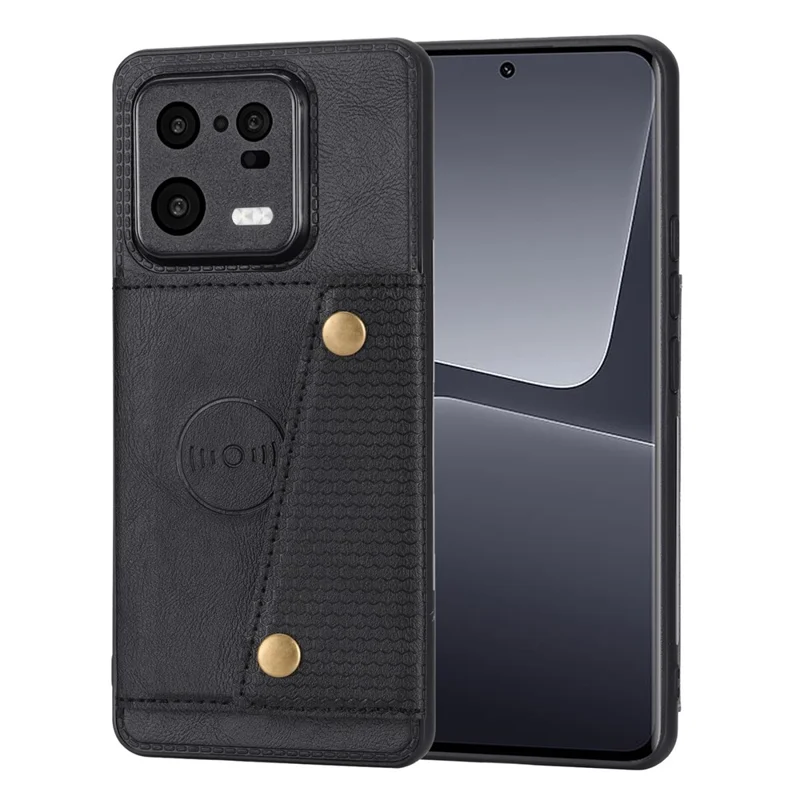 Dual Button Card Slots Case for Xiaomi 13 Pro 5G, Kickstand Car Mount Metal Sheet Anti-scratch Leather Coated TPU Back Cover - Black