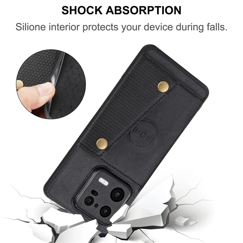 Dual Button Card Slots Case for Xiaomi 13 Pro 5G, Kickstand Car Mount Metal Sheet Anti-scratch Leather Coated TPU Back Cover - Black
