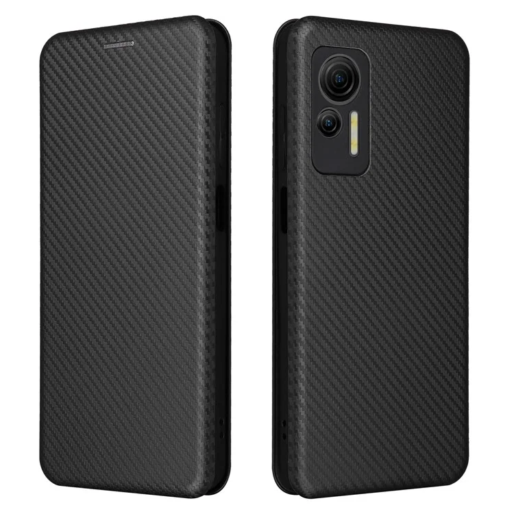Per Ulefone Note 14 Anti-scratch Phone Case Card Slot PU Leather Magnetic Auto-absorbed Stand Carbon Fiber Texture Phone Cover - Nero