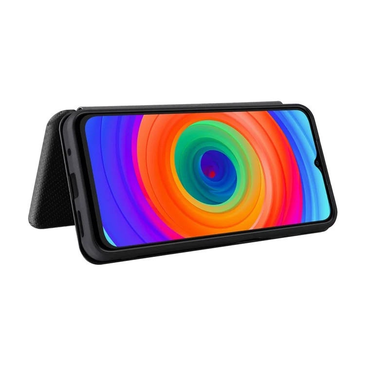 Per Ulefone Note 14 Anti-scratch Phone Case Card Slot PU Leather Magnetic Auto-absorbed Stand Carbon Fiber Texture Phone Cover - Nero