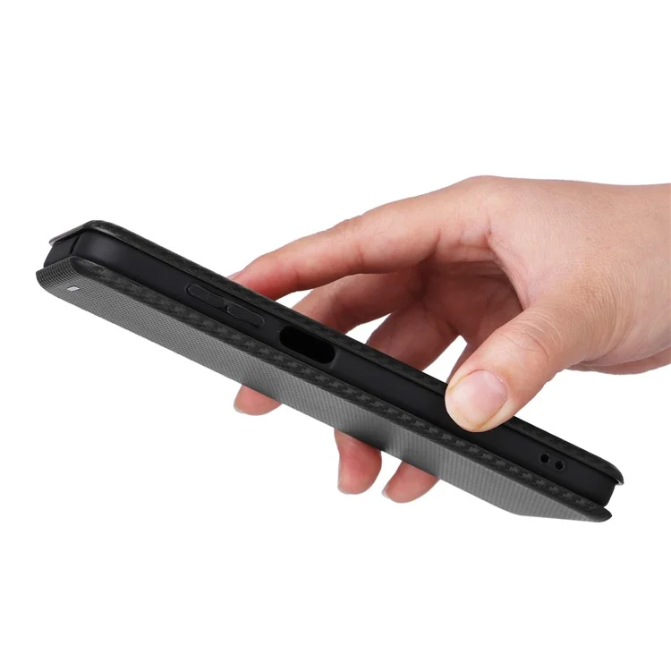 Per Ulefone Note 14 Anti-scratch Phone Case Card Slot PU Leather Magnetic Auto-absorbed Stand Carbon Fiber Texture Phone Cover - Nero