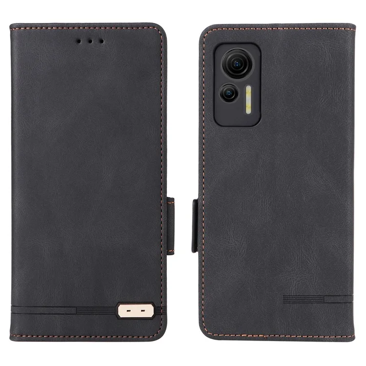 Anti-drop Phone Cover for Ulefone Note 14, Hardware Decor Dual Magnetic Clasp Wallet Foldable Stand PU Leather Protective Phone Case - Black