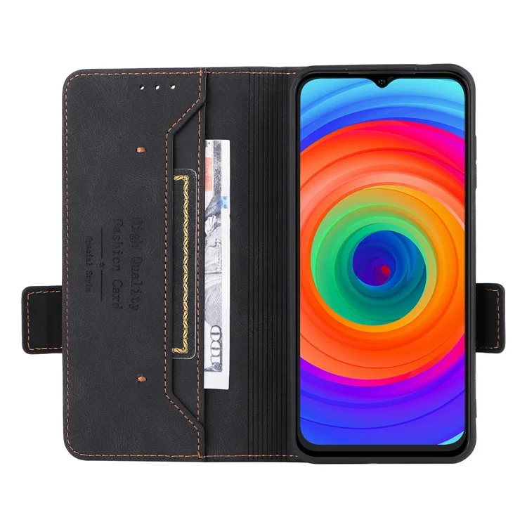 Anti-drop Phone Cover for Ulefone Note 14, Hardware Decor Dual Magnetic Clasp Wallet Foldable Stand PU Leather Protective Phone Case - Black