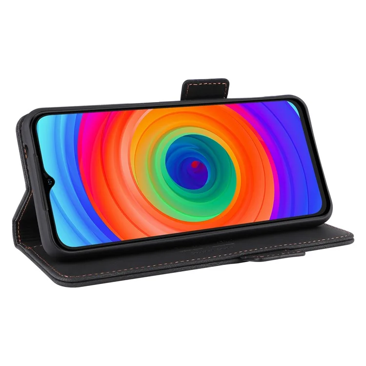 Anti-drop Phone Cover for Ulefone Note 14, Hardware Decor Dual Magnetic Clasp Wallet Foldable Stand PU Leather Protective Phone Case - Black