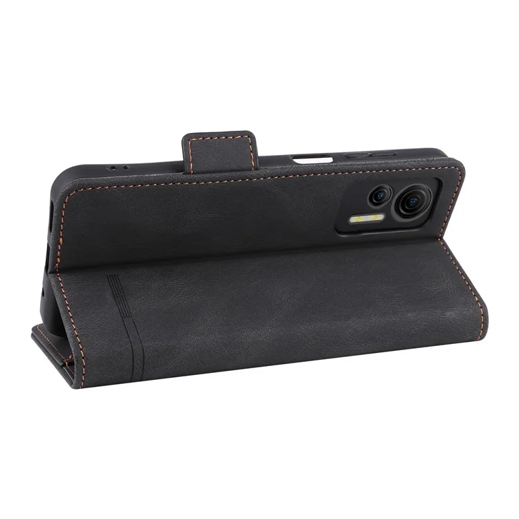 Anti-drop Phone Cover for Ulefone Note 14, Hardware Decor Dual Magnetic Clasp Wallet Foldable Stand PU Leather Protective Phone Case - Black