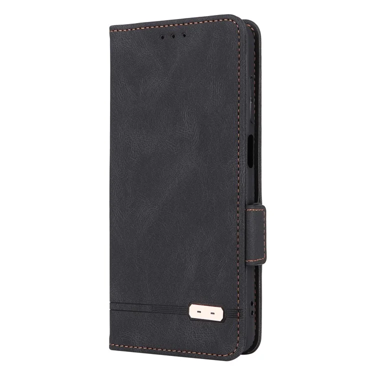 Anti-drop Phone Cover for Ulefone Note 14, Hardware Decor Dual Magnetic Clasp Wallet Foldable Stand PU Leather Protective Phone Case - Black