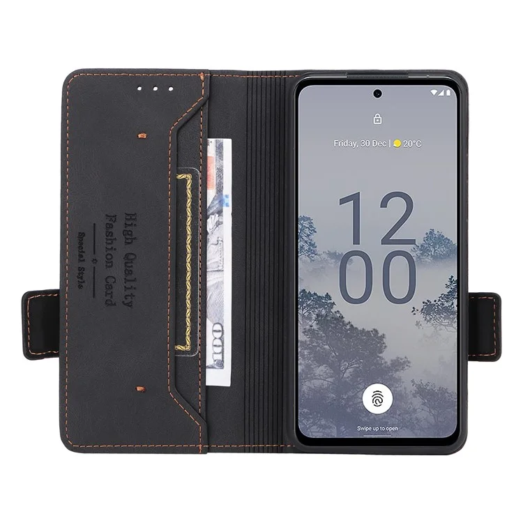 Full Protection Phone Cover für Nokia X30 5G, Hardware-Dekor Doppelter magnetischer Verschluss Flip-Leder-Brieftaschenetui mit Ständer - Schwarz
