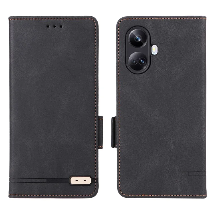 Hardware Decor Handyhülle für Realme 10 Pro+ 5G, Doppelter magnetischer Verschluss Geldbörse Faltbar Stoßfest PU-Leder Handyhülle - Schwarz