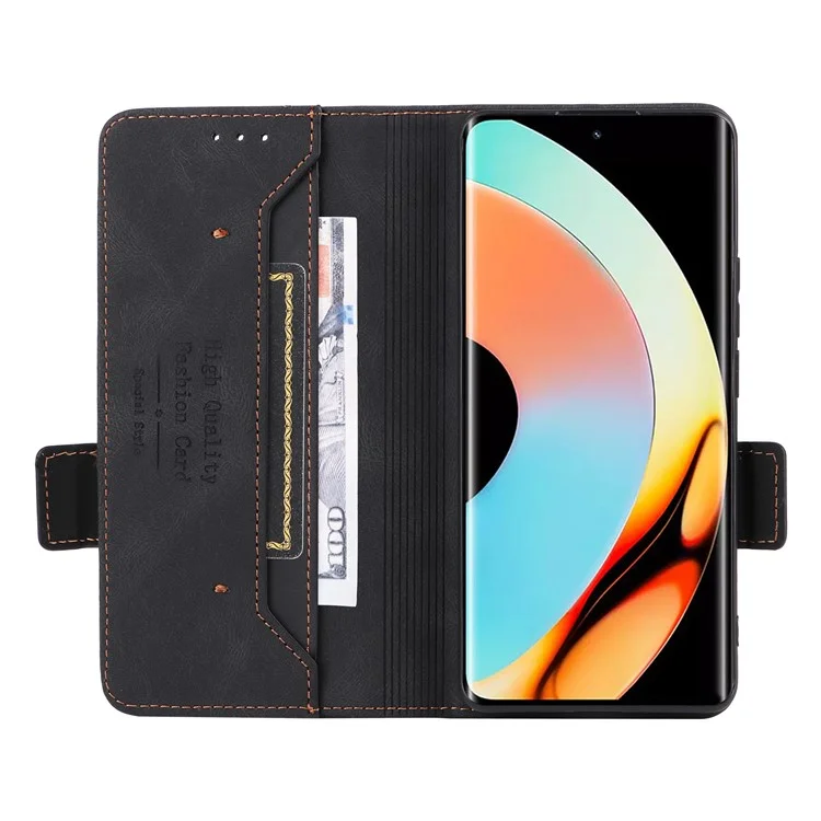 Hardware Decor Handyhülle für Realme 10 Pro+ 5G, Doppelter magnetischer Verschluss Geldbörse Faltbar Stoßfest PU-Leder Handyhülle - Schwarz