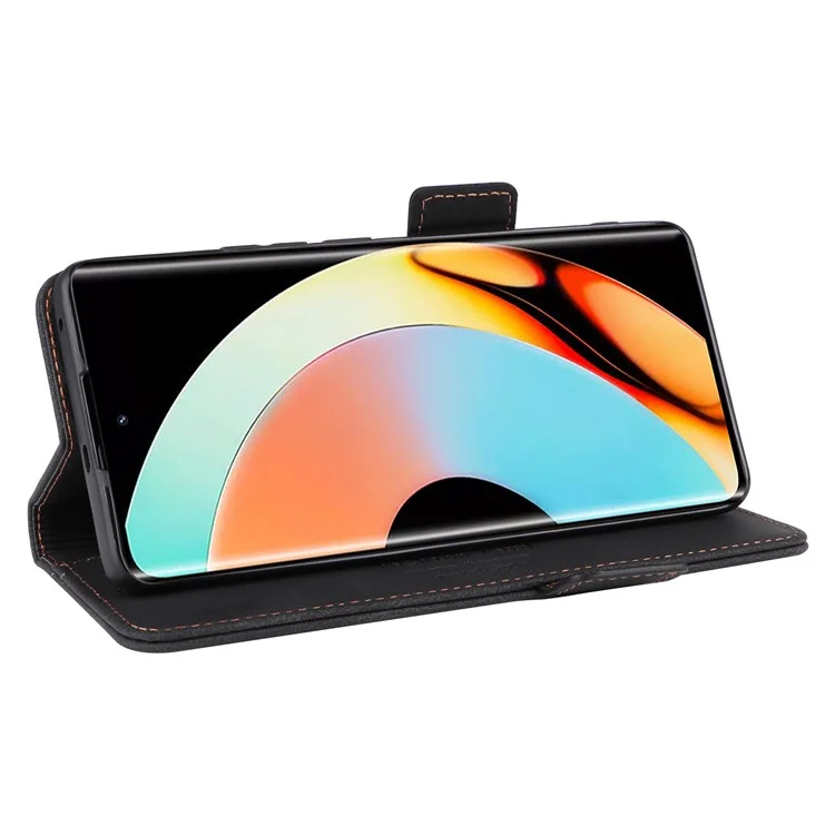 Hardware Decor Handyhülle für Realme 10 Pro+ 5G, Doppelter magnetischer Verschluss Geldbörse Faltbar Stoßfest PU-Leder Handyhülle - Schwarz