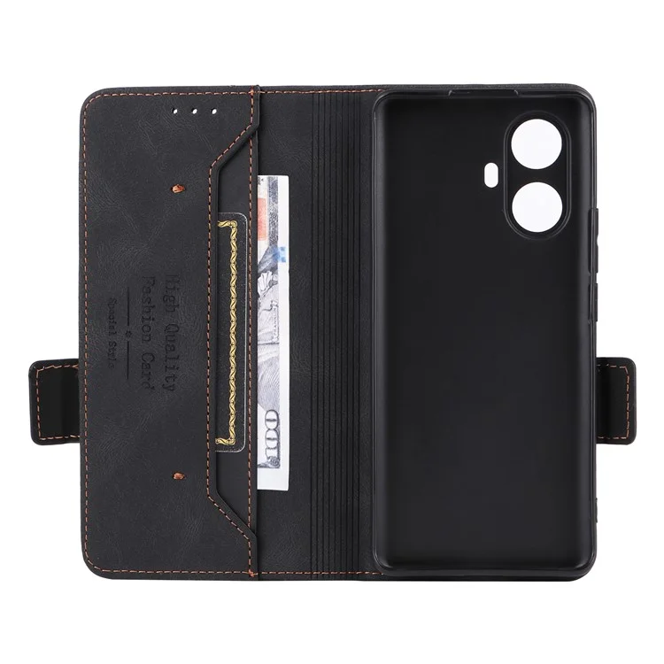 Hardware Decor Handyhülle für Realme 10 Pro+ 5G, Doppelter magnetischer Verschluss Geldbörse Faltbar Stoßfest PU-Leder Handyhülle - Schwarz
