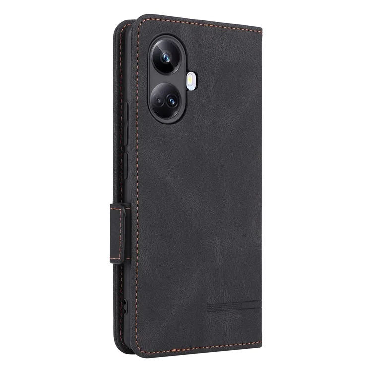 Hardware Decor Handyhülle für Realme 10 Pro+ 5G, Doppelter magnetischer Verschluss Geldbörse Faltbar Stoßfest PU-Leder Handyhülle - Schwarz