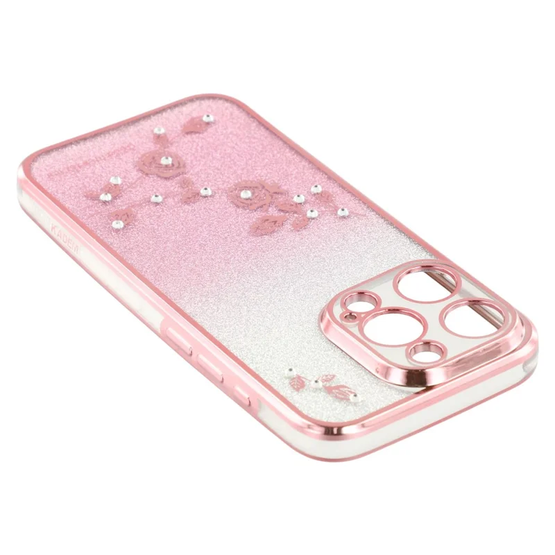 KADEM Para iPhone 13 Pro Max 6.7 polegadas Capa Flexível TPU à Prova de Choques Decoração Gradiente Glitter Pó Cristal Flor - Rose Gold