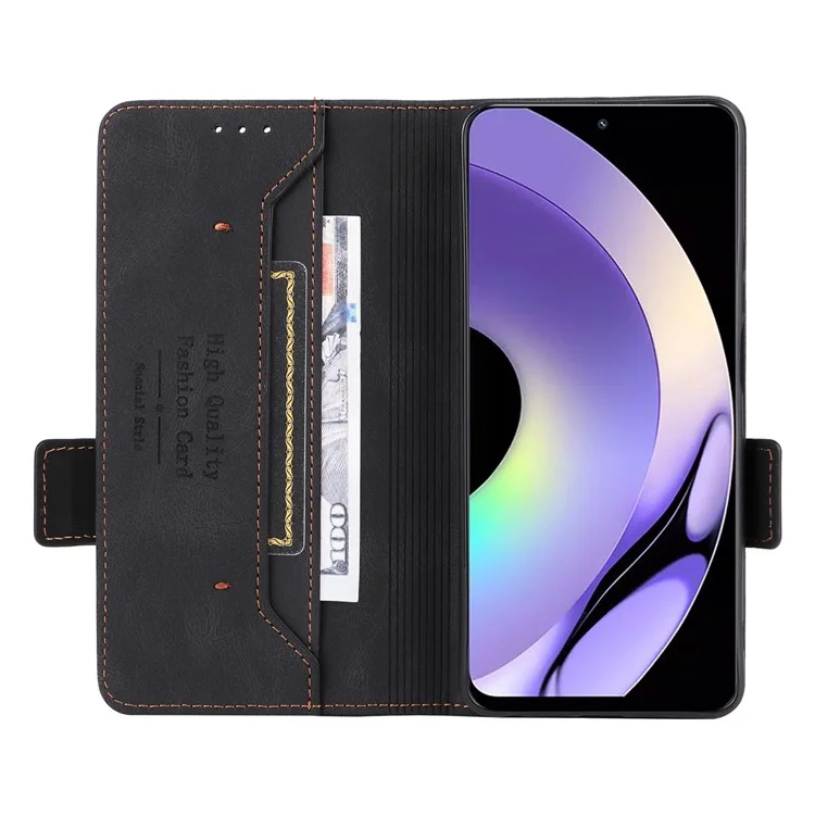 Per Realme 10 Pro 5G Hardware Decor Dual Magnetic Clasp Anti-scratch Phone Cover Wallet Stand Anti-drop PU Leather Phone Case - Nero