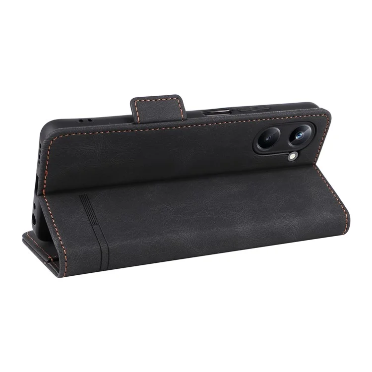 Per Realme 10 Pro 5G Hardware Decor Dual Magnetic Clasp Anti-scratch Phone Cover Wallet Stand Anti-drop PU Leather Phone Case - Nero