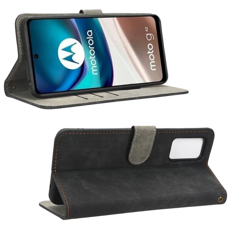 Para Motorola Moto G42 4G Capa de Telefone à Prova de Choque PU Couro RFID Bloqueio Magnético Anti-Arranhões Capa com Carteira Suporte - Preto