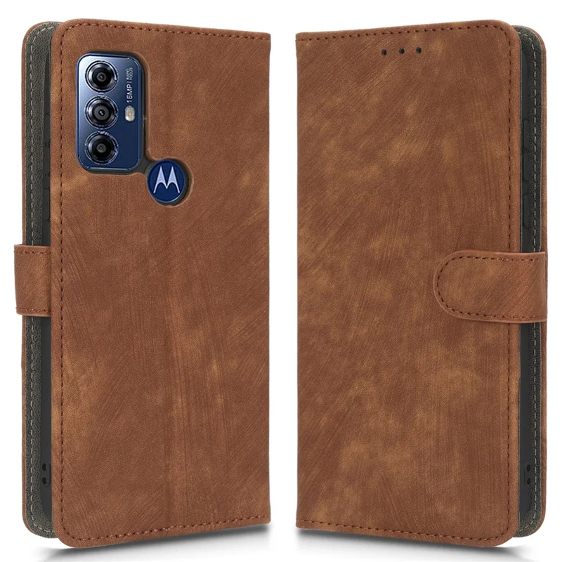 For Motorola Moto G Play (2023) 4G RFID Blocking Phone Case PU Leather Magnetic Anti-scratch Drop-proof Phone Cover with Wallet Stand - Brown